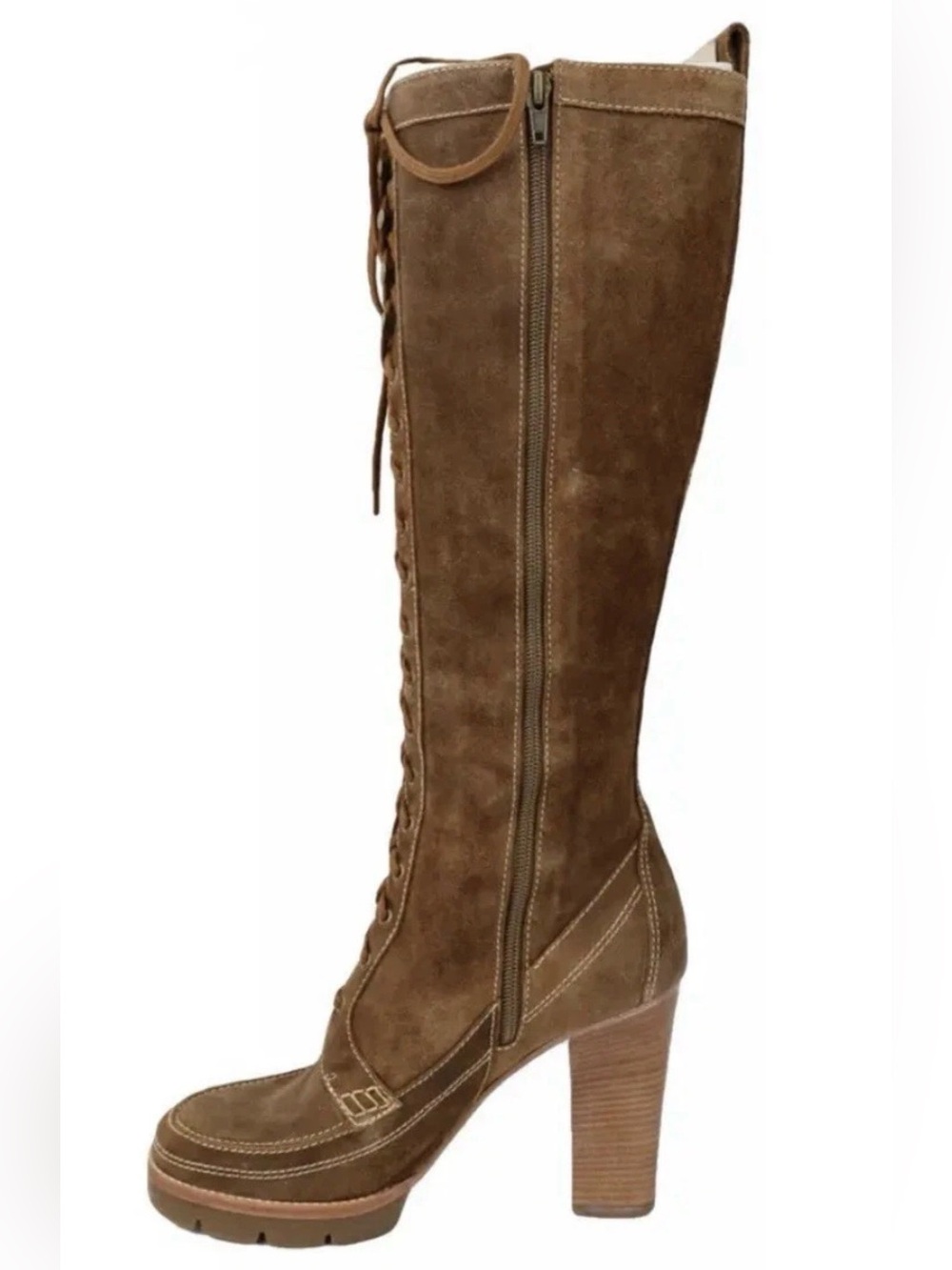 Michael Kors Aquarius Tan Suede Lace-Up Knee High Boots Like New Size 10